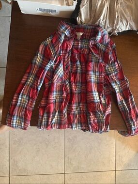 Red Plaid Button-Up Shirt - Lightweight Long Sleeve Top
